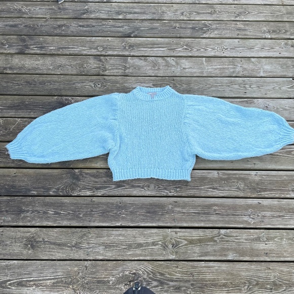 Sweater: ASOS Blue Balloon Sleeve Women's Knit - Picture 9 of 13